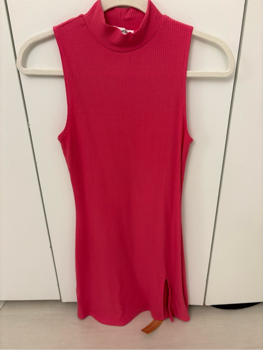 Reformation Ribbed Mock Neck Mini Dress - Bright Pink
